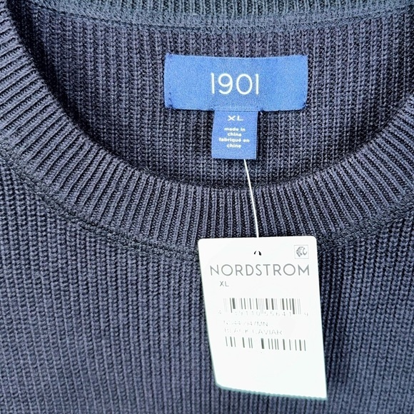 1901 Nordstrom Crewneck Ribbed Knit Sweater In Black Caviar Size XL NEW - Picture 5 of 11